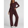 imagePRETTYGARDEN Womens Spring Fall Two Piece Outfits Tracksuits Long Sleeve Crop Tee Shirts Wide Leg Pants Matching Lounge SetsRed Brown