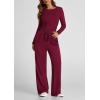 imagePRETTYGARDEN Womens Spring Fall Two Piece Outfits Tracksuits Long Sleeve Crop Tee Shirts Wide Leg Pants Matching Lounge SetsWine Red