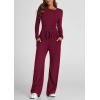 imagePRETTYGARDEN Womens Spring Fall Two Piece Outfits Tracksuits Long Sleeve Crop Tee Shirts Wide Leg Pants Matching Lounge SetsWine Red