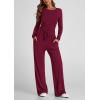 imagePRETTYGARDEN Womens Spring Fall Two Piece Outfits Tracksuits Long Sleeve Crop Tee Shirts Wide Leg Pants Matching Lounge SetsWine Red