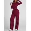 imagePRETTYGARDEN Womens Spring Fall Two Piece Outfits Tracksuits Long Sleeve Crop Tee Shirts Wide Leg Pants Matching Lounge SetsWine Red