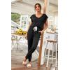 imagePRETTYGARDEN Womens Two Piece Tracksuit Casual Summer V Neck Short Sleeve Tops Drawstring Jogger Pants Lounge Outfit SetsBlack