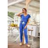 imagePRETTYGARDEN Womens Two Piece Tracksuit Casual Summer V Neck Short Sleeve Tops Drawstring Jogger Pants Lounge Outfit SetsBlue