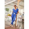 imagePRETTYGARDEN Womens Two Piece Tracksuit Casual Summer V Neck Short Sleeve Tops Drawstring Jogger Pants Lounge Outfit SetsBlue