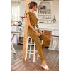 imagePRETTYGARDEN Womens Two Piece Tracksuit Casual Summer V Neck Short Sleeve Tops Drawstring Jogger Pants Lounge Outfit SetsBrown Yellow