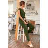 imagePRETTYGARDEN Womens Two Piece Tracksuit Casual Summer V Neck Short Sleeve Tops Drawstring Jogger Pants Lounge Outfit SetsDark Army Green