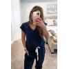 imagePRETTYGARDEN Womens Two Piece Tracksuit Casual Summer V Neck Short Sleeve Tops Drawstring Jogger Pants Lounge Outfit SetsDark Blue
