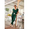 imagePRETTYGARDEN Womens Two Piece Tracksuit Casual Summer V Neck Short Sleeve Tops Drawstring Jogger Pants Lounge Outfit SetsDark Green