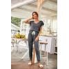 imagePRETTYGARDEN Womens Two Piece Tracksuit Casual Summer V Neck Short Sleeve Tops Drawstring Jogger Pants Lounge Outfit SetsDark Grey