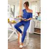 imagePRETTYGARDEN Womens Two Piece Tracksuit Casual Summer V Neck Short Sleeve Tops Drawstring Jogger Pants Lounge Outfit SetsDenim Blue