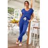 imagePRETTYGARDEN Womens Two Piece Tracksuit Casual Summer V Neck Short Sleeve Tops Drawstring Jogger Pants Lounge Outfit SetsDenim Blue