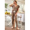 imagePRETTYGARDEN Womens Two Piece Tracksuit Casual Summer V Neck Short Sleeve Tops Drawstring Jogger Pants Lounge Outfit SetsKhaki