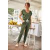 imagePRETTYGARDEN Womens Two Piece Tracksuit Casual Summer V Neck Short Sleeve Tops Drawstring Jogger Pants Lounge Outfit SetsLight Army Green