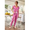 imagePRETTYGARDEN Womens Two Piece Tracksuit Casual Summer V Neck Short Sleeve Tops Drawstring Jogger Pants Lounge Outfit SetsPink