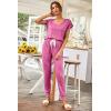 imagePRETTYGARDEN Womens Two Piece Tracksuit Casual Summer V Neck Short Sleeve Tops Drawstring Jogger Pants Lounge Outfit SetsPink