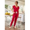 imagePRETTYGARDEN Womens Two Piece Tracksuit Casual Summer V Neck Short Sleeve Tops Drawstring Jogger Pants Lounge Outfit SetsRed