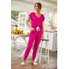 imagePRETTYGARDEN Womens Two Piece Tracksuit Casual Summer V Neck Short Sleeve Tops Drawstring Jogger Pants Lounge Outfit SetsRose Red