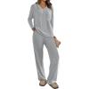 imagePRETTYGARDEN Womens 2 Piece Lounge Sets Ribbed Knit Long Sleeve V Neck Pullover Tops Wide Leg Pants Spring Fall OutfitsGrey