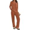 imagePRETTYGARDEN Womens 2 Piece Lounge Sets Ribbed Knit Long Sleeve V Neck Pullover Tops Wide Leg Pants Spring Fall OutfitsYellow Brown