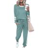 imagePRETTYGARDEN Womens Spring Fall 2 Piece Lounge Outfit Long Sleeve Crewneck Pullover Tops High Waisted Pants Set TracksuitStriped Fruit Green