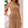 imagePRETTYGARDEN 2 Piece Sets for Women Summer Casual 2025 Spring Sleeveless Tank Ribbed Travel Vacation Lounge Wear OutfitsCamel