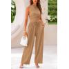 imagePRETTYGARDEN 2 Piece Sets for Women Summer Casual 2025 Spring Sleeveless Tank Ribbed Travel Vacation Lounge Wear OutfitsCamel