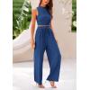 imagePRETTYGARDEN 2 Piece Sets for Women Summer Casual 2025 Spring Sleeveless Tank Ribbed Travel Vacation Lounge Wear OutfitsDark Blue