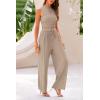 imagePRETTYGARDEN 2 Piece Sets for Women Summer Casual 2025 Spring Sleeveless Tank Ribbed Travel Vacation Lounge Wear OutfitsKhaki