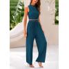 imagePRETTYGARDEN 2 Piece Sets for Women Summer Casual 2025 Spring Sleeveless Tank Ribbed Travel Vacation Lounge Wear OutfitsLake Blue