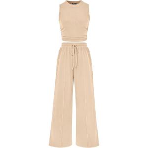 imagePRETTYGARDEN 2 Piece Sets for Women Summer Casual 2025 Spring Sleeveless Tank Ribbed Travel Vacation Lounge Wear OutfitsApricot