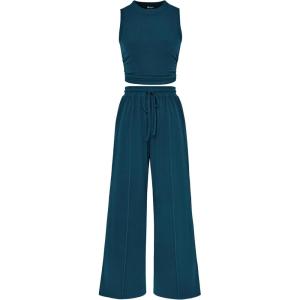 imagePRETTYGARDEN 2 Piece Sets for Women Summer Casual 2025 Spring Sleeveless Tank Ribbed Travel Vacation Lounge Wear OutfitsLake Blue