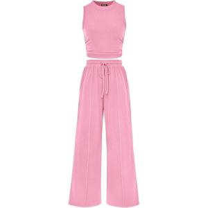 imagePRETTYGARDEN 2 Piece Sets for Women Summer Casual 2025 Spring Sleeveless Tank Ribbed Travel Vacation Lounge Wear OutfitsLight Pink