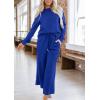 imagePRETTYGARDEN Womens 2 Piece Outfits Casual Long Sleeve Pullover Tops and Wide Leg Pants Knitted Lounge SetsRoyal Blue