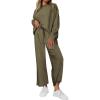 imagePRETTYGARDEN Womens 2 Piece Outfits Casual Long Sleeve Pullover Tops and Wide Leg Pants Knitted Lounge SetsArmy Green