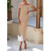 imagePRETTYGARDEN Summer Dresses for Women 2025 Formal Off The Shoulder Midi Bodycon Ribbed Knit Spring Wedding Guest DressKhaki