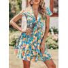 imagePRETTYGARDEN Women Summer Short Dress 2025 Casual V Neck Short Sleeve Tiered Bow Mini Sun Dresses Beach Vacation SundressFloral Blue