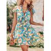 imagePRETTYGARDEN Women Summer Short Dress 2025 Casual V Neck Short Sleeve Tiered Bow Mini Sun Dresses Beach Vacation SundressFloral Blue