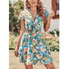 imagePRETTYGARDEN Women Summer Short Dress 2025 Casual V Neck Short Sleeve Tiered Bow Mini Sun Dresses Beach Vacation SundressFloral Blue