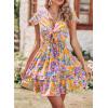 imagePRETTYGARDEN Women Summer Short Dress 2025 Casual V Neck Short Sleeve Tiered Bow Mini Sun Dresses Beach Vacation SundressFloral Orange