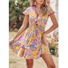 imagePRETTYGARDEN Women Summer Short Dress 2025 Casual V Neck Short Sleeve Tiered Bow Mini Sun Dresses Beach Vacation SundressFloral Orange