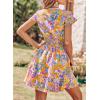 imagePRETTYGARDEN Women Summer Short Dress 2025 Casual V Neck Short Sleeve Tiered Bow Mini Sun Dresses Beach Vacation SundressFloral Orange