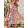 imagePRETTYGARDEN Women Summer Short Dress 2025 Casual V Neck Short Sleeve Tiered Bow Mini Sun Dresses Beach Vacation SundressFloral Orange