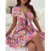 imagePRETTYGARDEN Women Summer Short Dress 2025 Casual V Neck Short Sleeve Tiered Bow Mini Sun Dresses Beach Vacation SundressFloral White