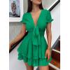imagePRETTYGARDEN Women Summer Short Dress 2025 Casual V Neck Short Sleeve Tiered Bow Mini Sun Dresses Beach Vacation SundressGreen