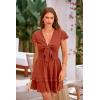 imagePRETTYGARDEN Women Summer Short Dress 2025 Casual V Neck Short Sleeve Tiered Bow Mini Sun Dresses Beach Vacation SundressRust Red