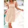 imagePRETTYGARDEN Womens 2025 Casual Mini Summer Dresses Sleeveless Tulle Ruffle Square Neck Tiered Smocked Wedding Guest DressApricot