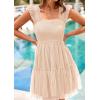 imagePRETTYGARDEN Womens 2025 Casual Mini Summer Dresses Sleeveless Tulle Ruffle Square Neck Tiered Smocked Wedding Guest DressApricot