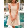 imagePRETTYGARDEN Womens 2025 Casual Mini Summer Dresses Sleeveless Tulle Ruffle Square Neck Tiered Smocked Wedding Guest DressApricot