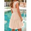 imagePRETTYGARDEN Womens 2025 Casual Mini Summer Dresses Sleeveless Tulle Ruffle Square Neck Tiered Smocked Wedding Guest DressApricot