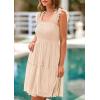 imagePRETTYGARDEN Womens 2025 Casual Mini Summer Dresses Sleeveless Tulle Ruffle Square Neck Tiered Smocked Wedding Guest DressApricot